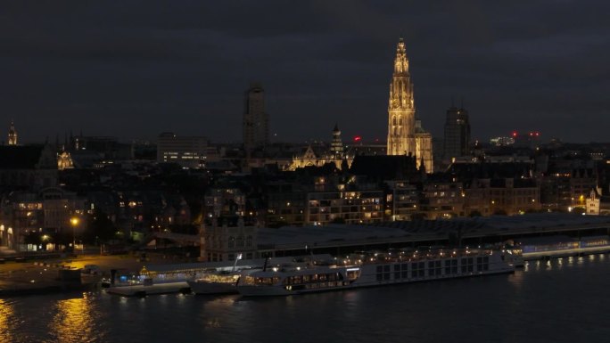 比利时安特卫普安特卫普航拍比利时夜景航拍