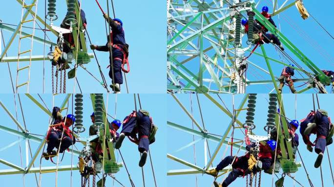 电力人高空作业 高压电工  电路建设