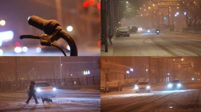 下雪城市夜晚 雪天城市空镜 孤独凄凉写意