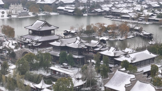 开封地标雪景开封朱仙镇启封故园雪景航拍