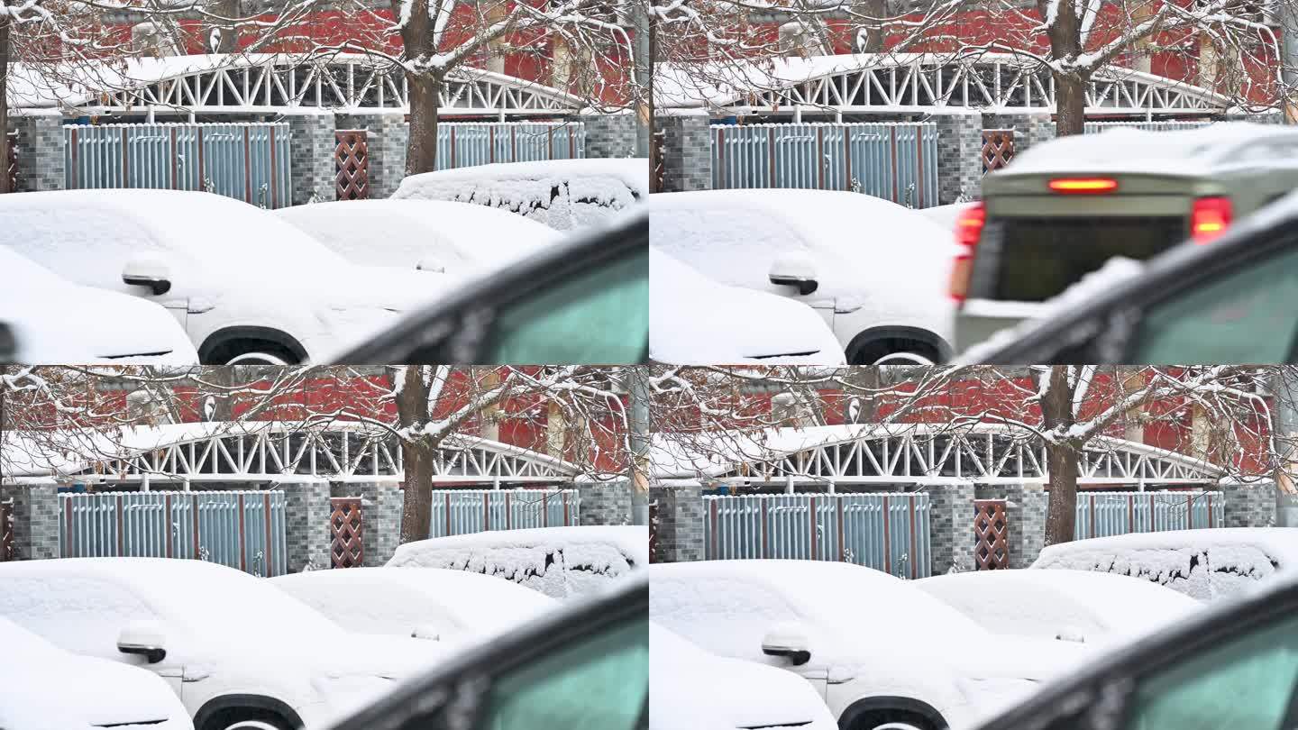 下雪中汽车上的积雪
