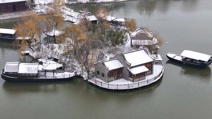 开封地标雪景开封朱仙镇启封故园雪景航拍