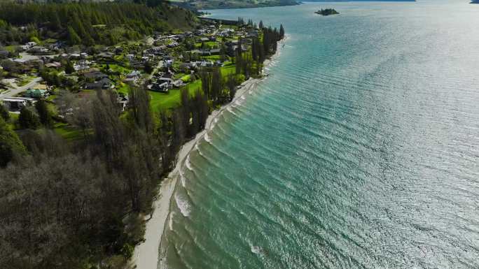 4K新西兰湖畔森林小镇航拍