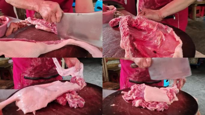 杀鸭鸡鸭剁肉剖开切肉菜刀砧板去除内脏鸡鸭