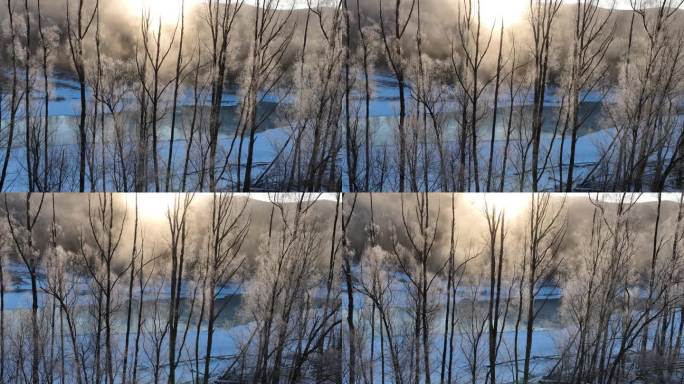 雪原冰河晶莹树挂冻雾朝阳