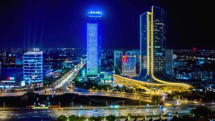 银川夜景延时银川德丰大厦市中心夜景延时