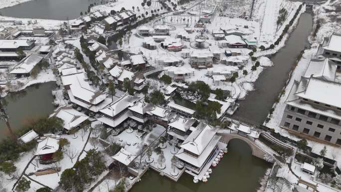 开封地标雪景开封朱仙镇启封故园雪景航拍