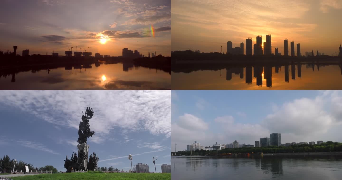 北京通州大运河日日出晨曦城市雕塑河边夕阳