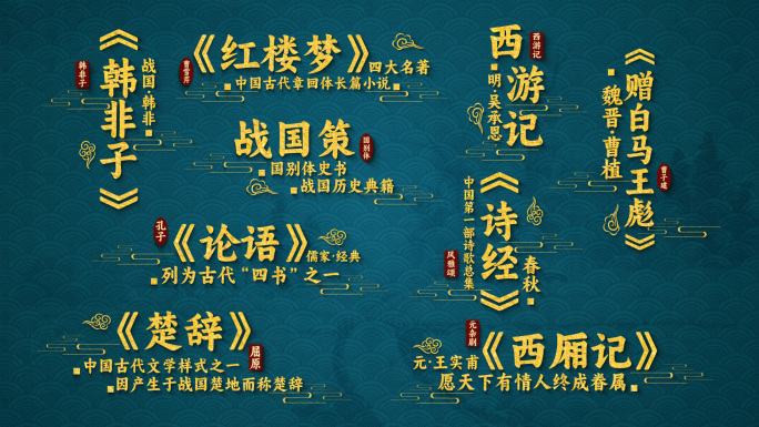 中国风文学古典书籍纪录片金色角标文字