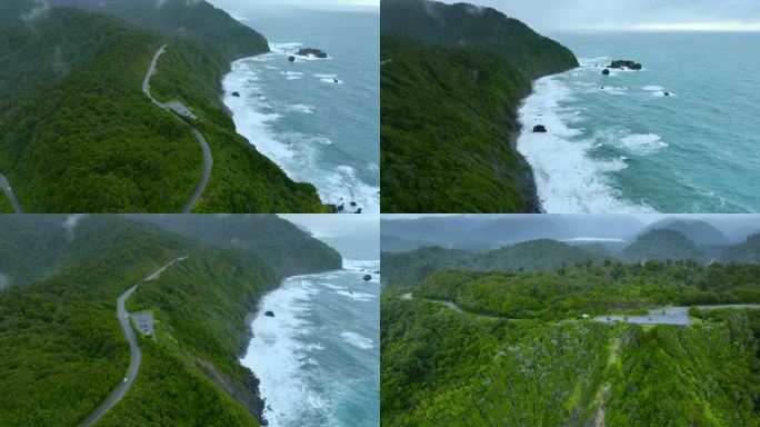 4K新西兰海岸线礁石悬崖航拍