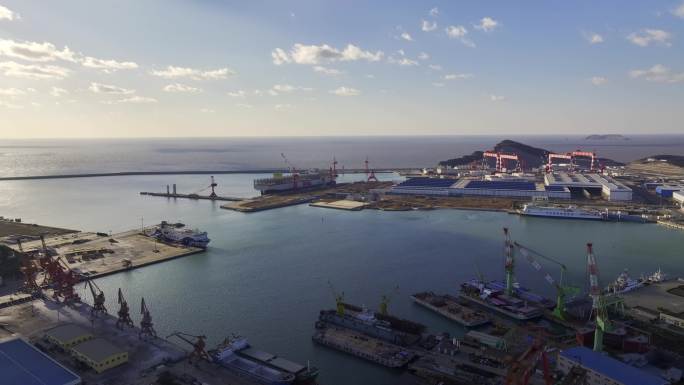 航拍旅顺新港港口码头货运交通轮渡