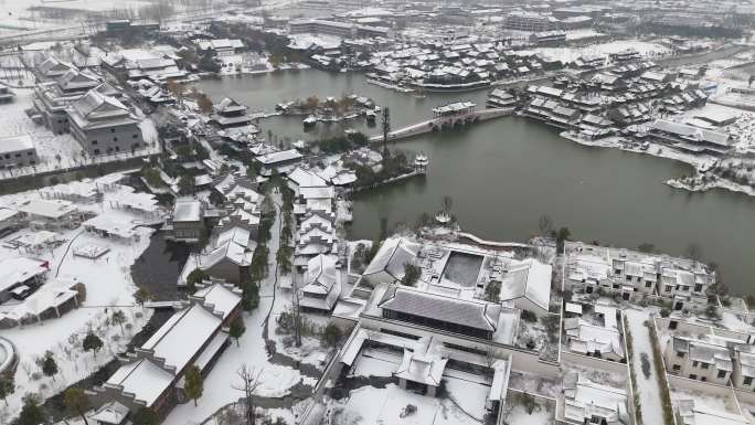 开封地标雪景开封朱仙镇启封故园雪景航拍