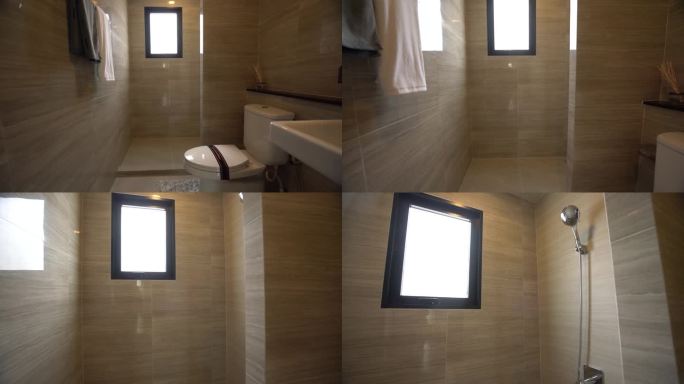 干净漂亮的米色瓷砖墙浴室，攻略