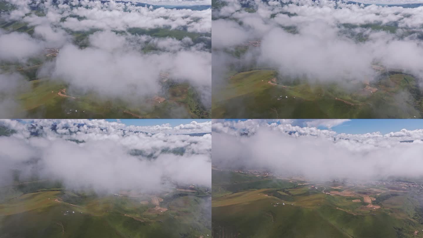 穿透云层下的川西阿坝县民俗建筑航拍视角