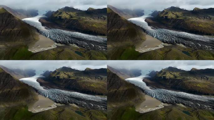 鸟瞰图Svínafellsjökull冰川在冰岛-无人机拍摄