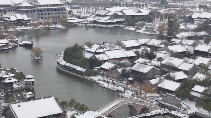 开封地标雪景开封朱仙镇启封故园雪景航拍