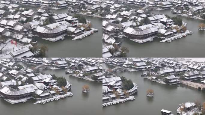 开封地标雪景开封朱仙镇启封故园雪景航拍