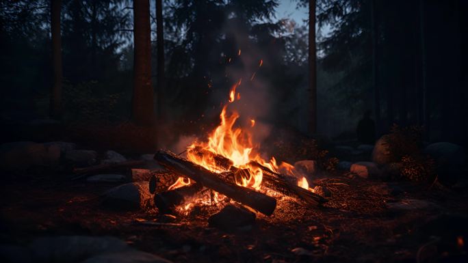 野外森林燃烧的篝火