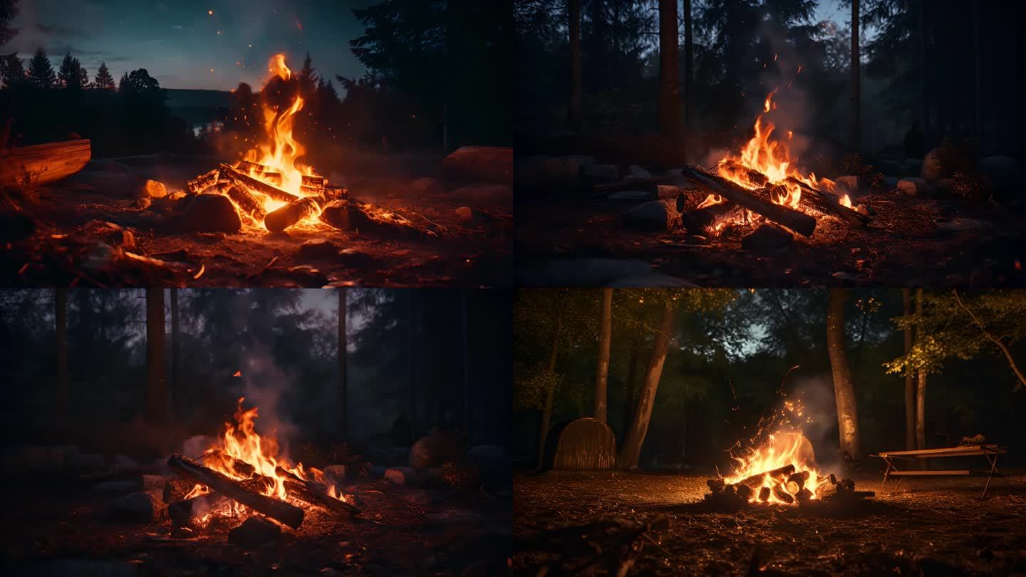 野外森林燃烧的篝火