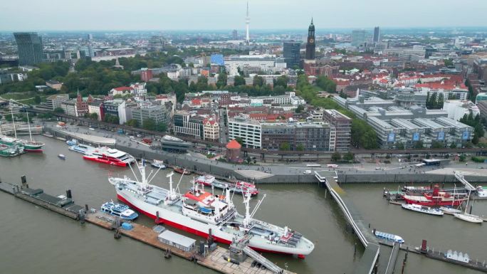 鸟瞰图德国汉堡landungsbrcken地铁站Fernsehturm Hamburg城市景观与圣迈