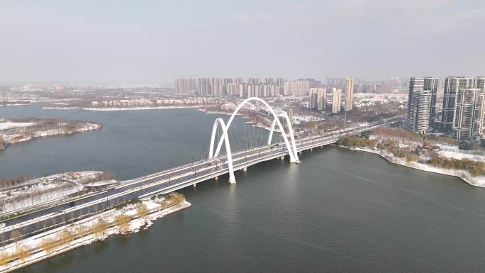 开封雪景地标风景名胜开封西湖汴西湖航拍