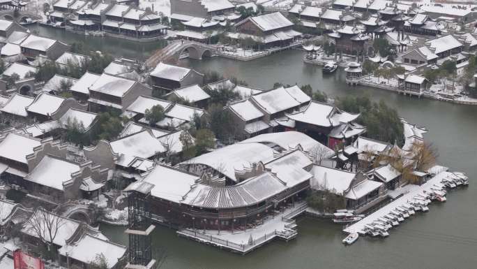 开封地标雪景开封朱仙镇启封故园雪景航拍