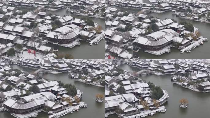 开封地标雪景开封朱仙镇启封故园雪景航拍