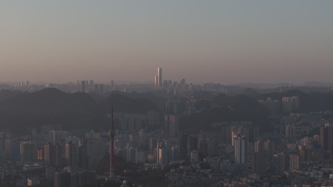 贵州贵阳老城区金阳观山湖最高楼晚霞日落