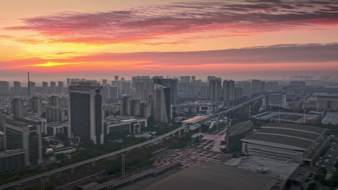 航拍4K芜湖朝霞日出延时