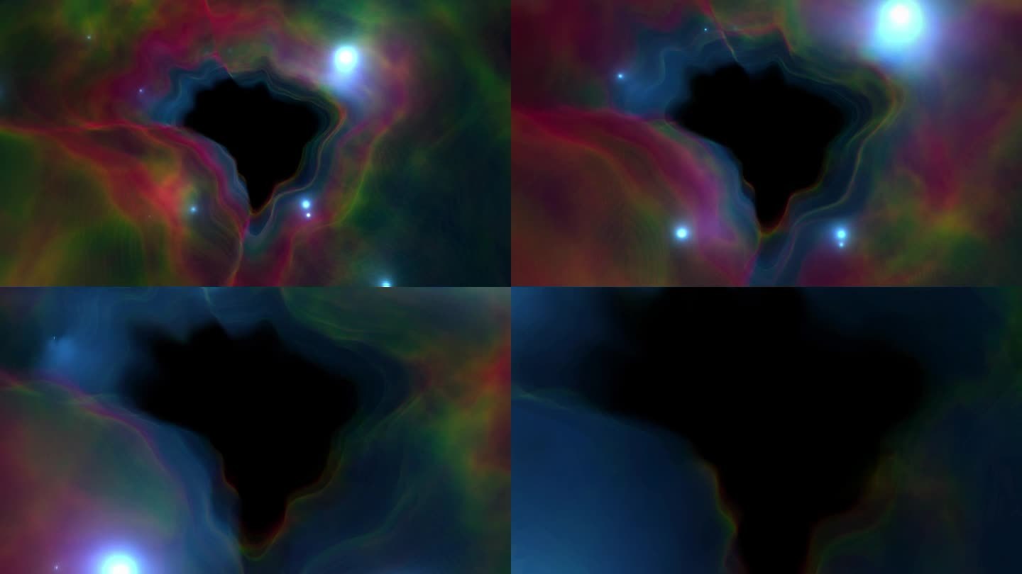 抽象幻想空间旅行通过蓝绿红黄闪耀巴西简单的地图形状隧道空间星云云与耀斑星