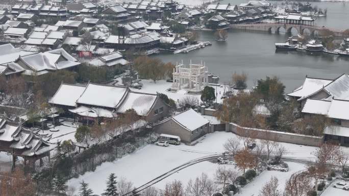 开封地标雪景开封朱仙镇启封故园雪景航拍