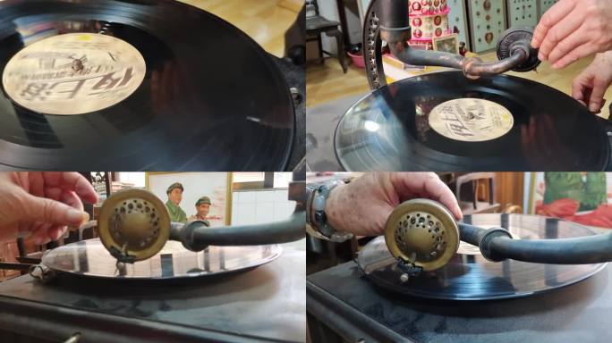 留声机播放黑胶唱片夜上海30年代老唱片