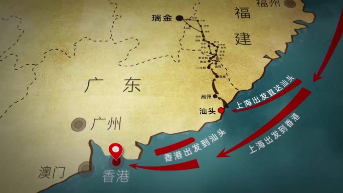 红色交通线线路图行军路线地图中国地图