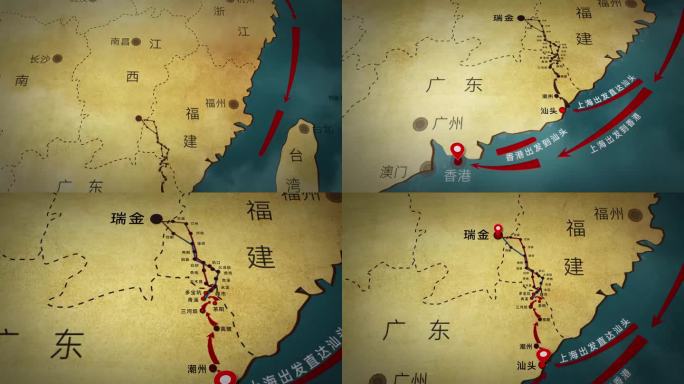 红色交通线线路图行军路线地图中国地图
