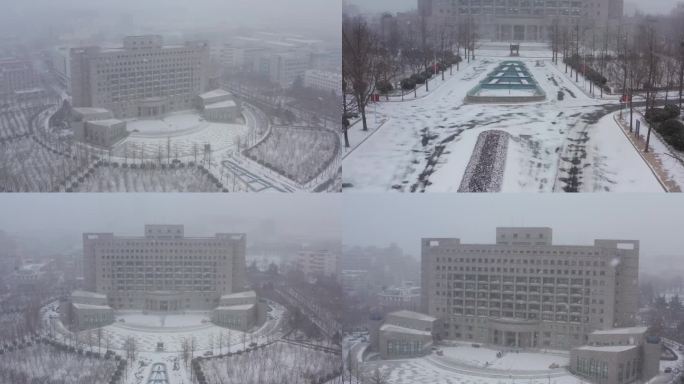 航拍东财东北财经大学雪下雪雪天雪景
