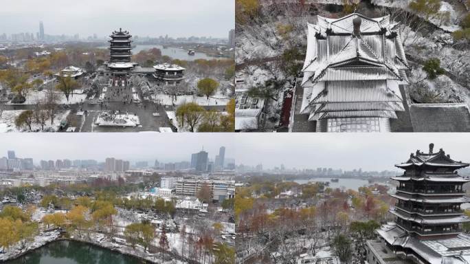 济南大明湖超然楼雪景航拍