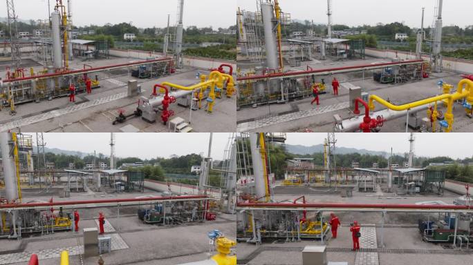 石航拍石油工人巡检天然气集中处理输送中心