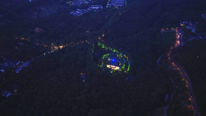 南京紫金山中山陵景区美龄宫夜景航拍4K