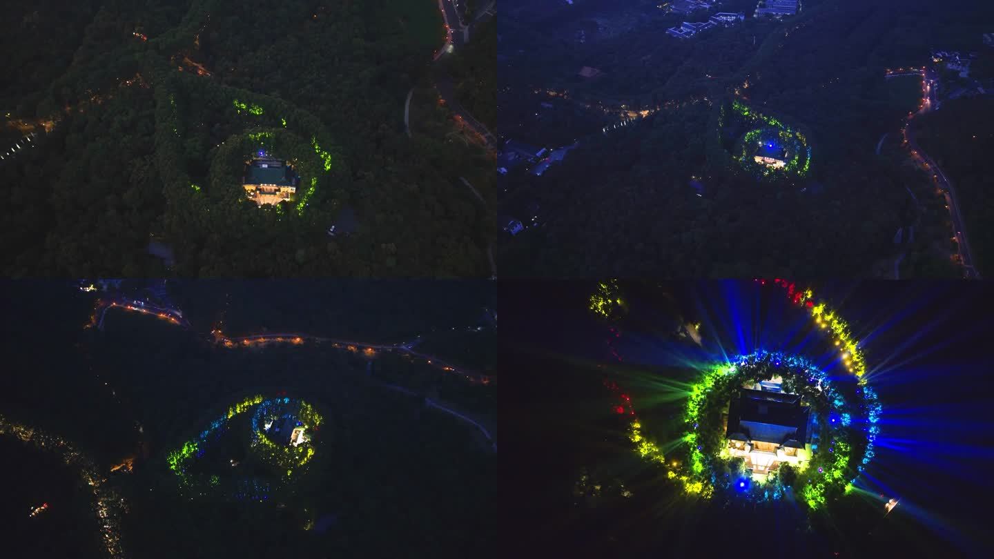 南京紫金山中山陵景区美龄宫夜景航拍4K