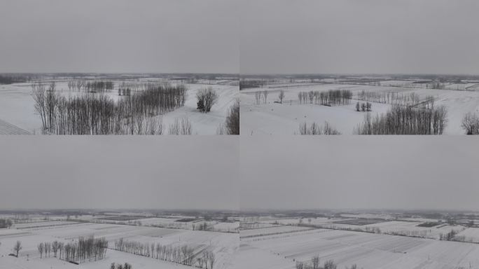 冬季农村平原地区荒野庄稼地雪景航拍