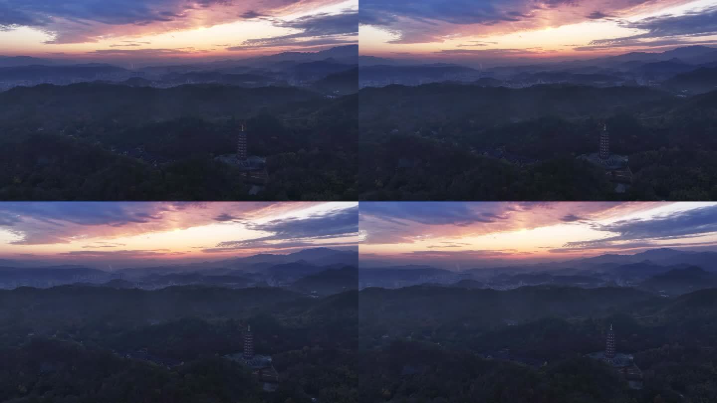 新昌大佛寺西禅寺万佛塔日出航拍