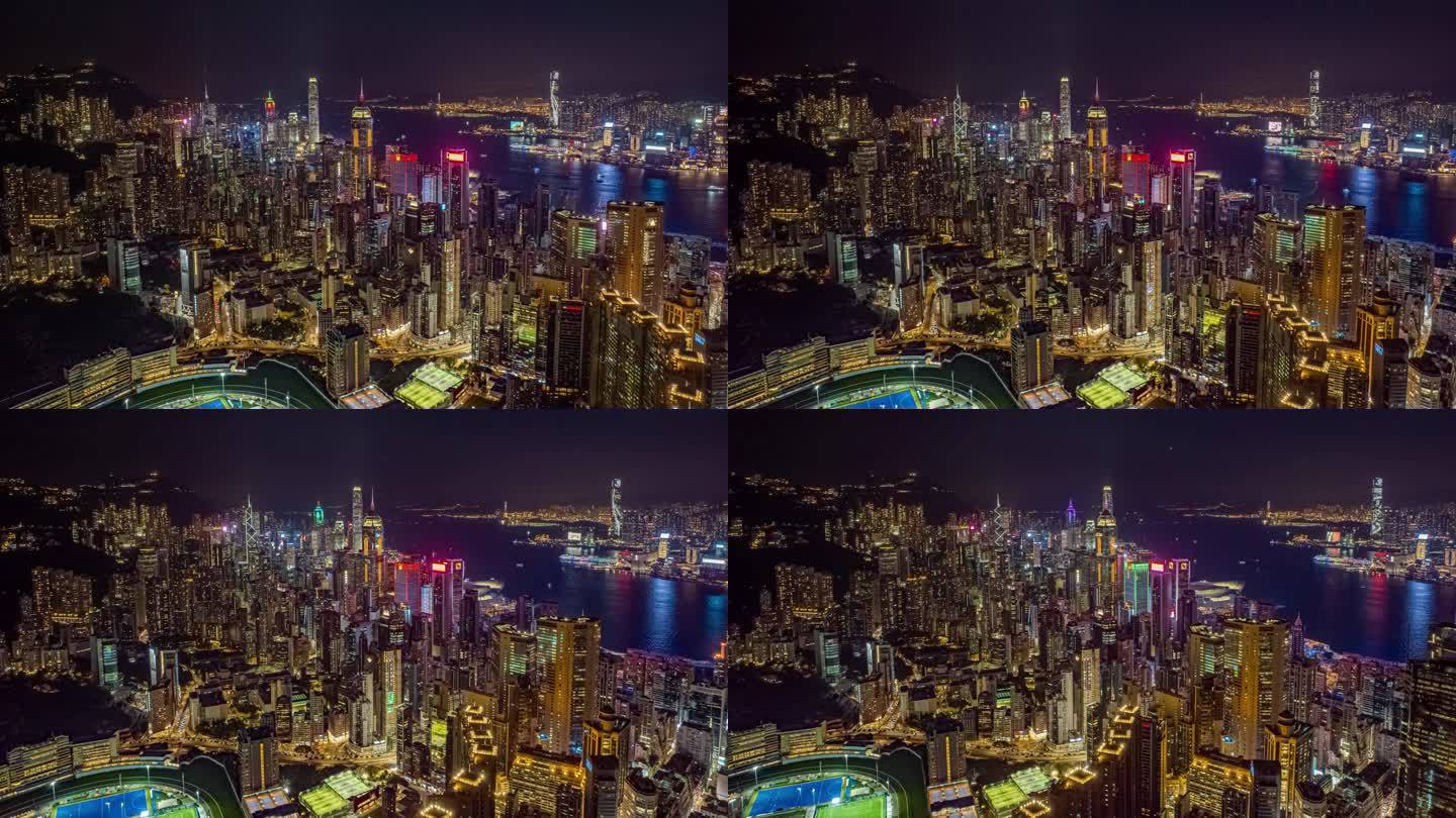 香港宝马山顶中环方向日转夜航拍环绕延时