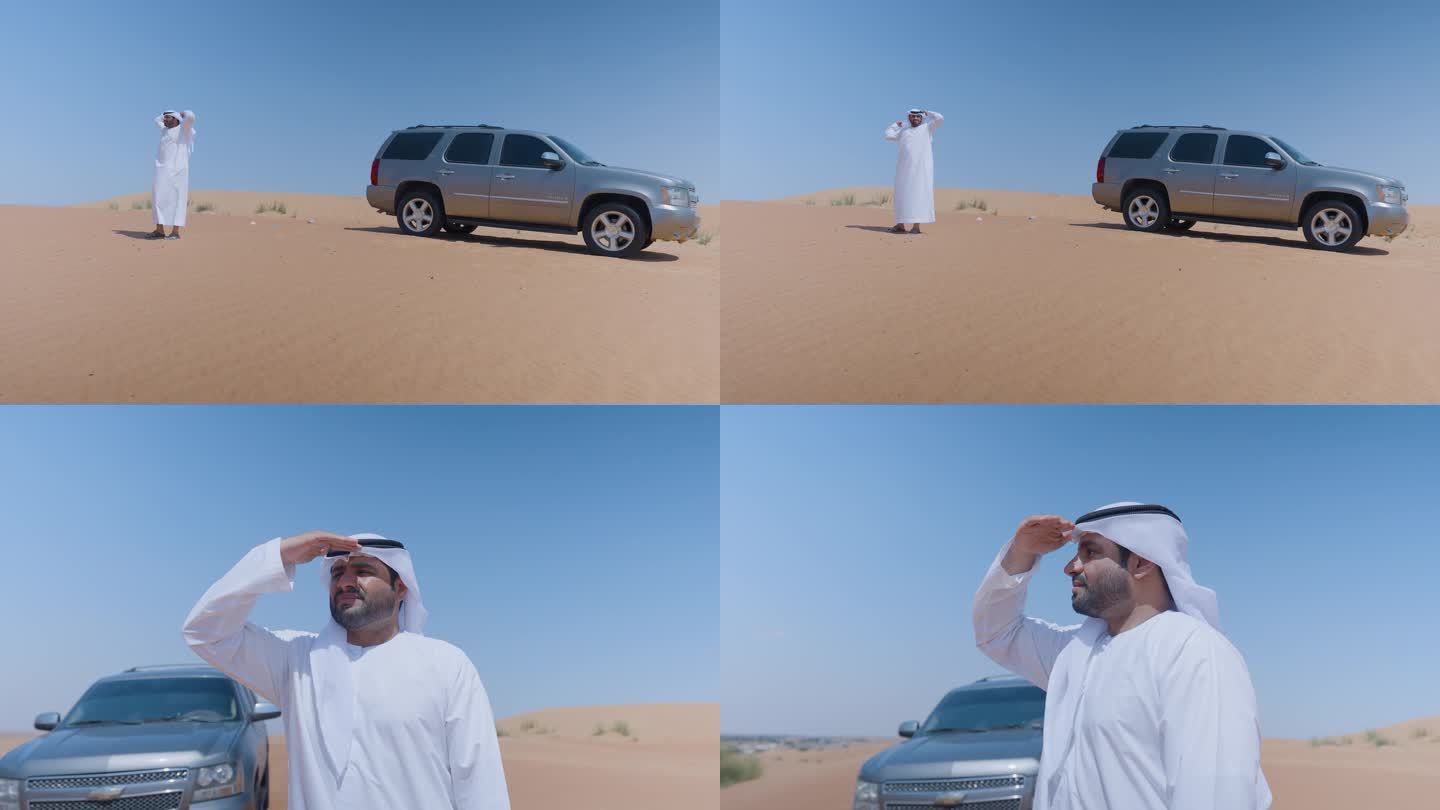 4k阿拉伯人沙漠开车眺望远方