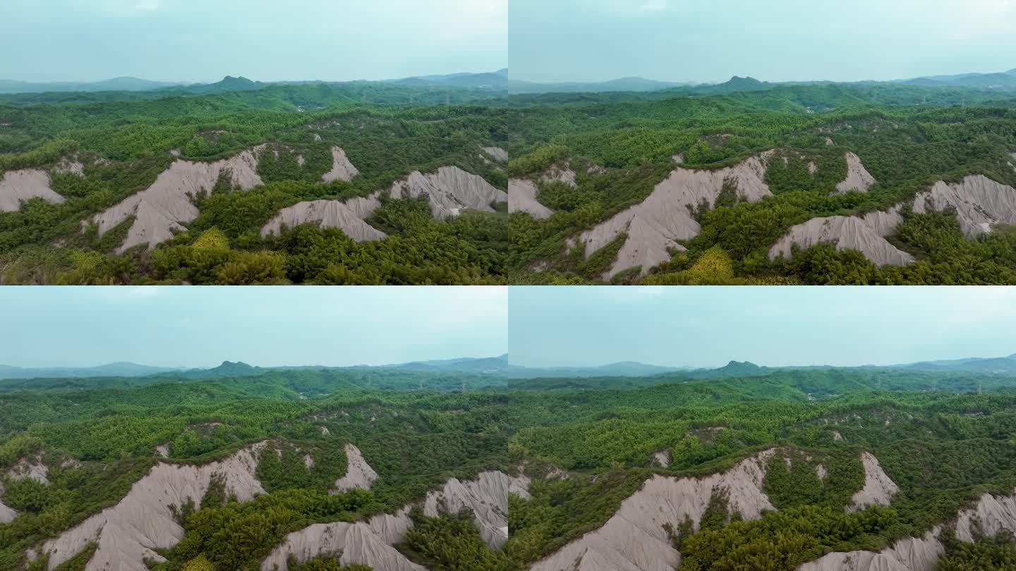 航空无人机拍摄的泥火山地区在阴天在台湾，亚洲