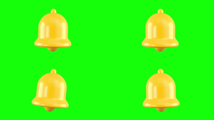 chromakey背景上的通知铃声图标。黄色铃声的概念与社交媒体提醒的新通知。3 d渲染。