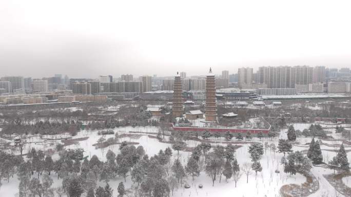 太原双塔寺雪景航拍