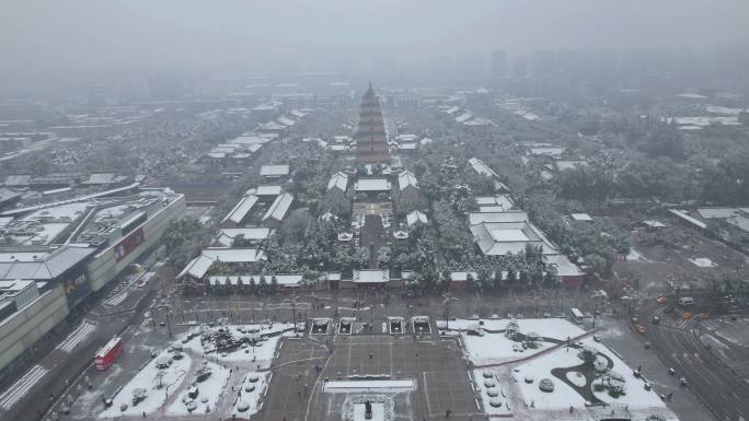 西安大雁塔雪景大唐不夜城航拍视频集锦4K