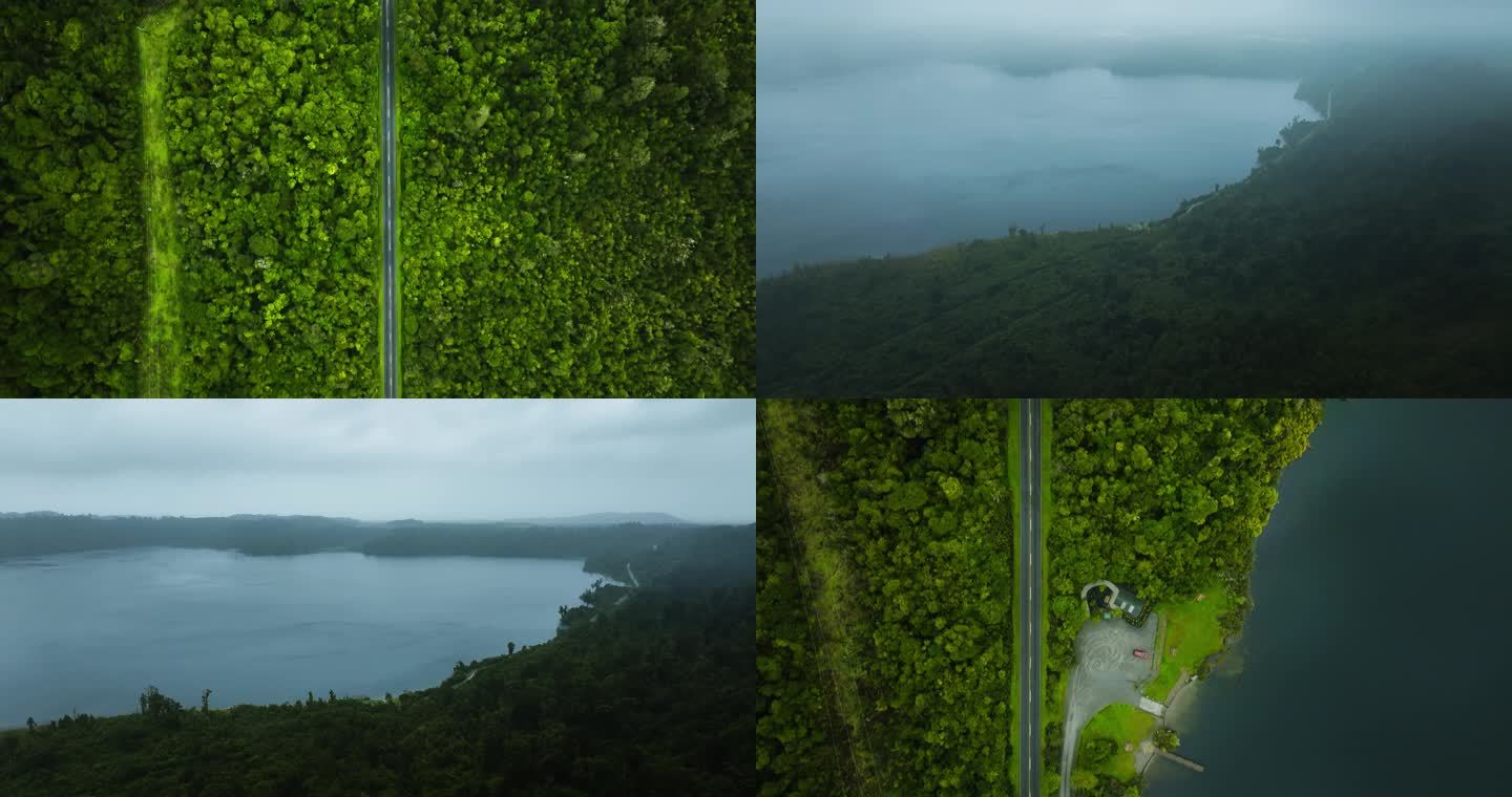 4K新西兰湖畔森林公路航拍