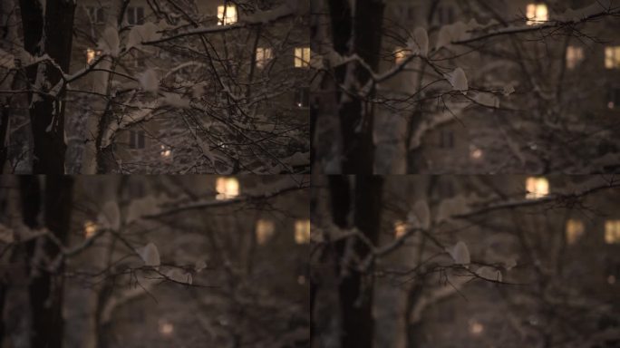 雪，夜，窗景