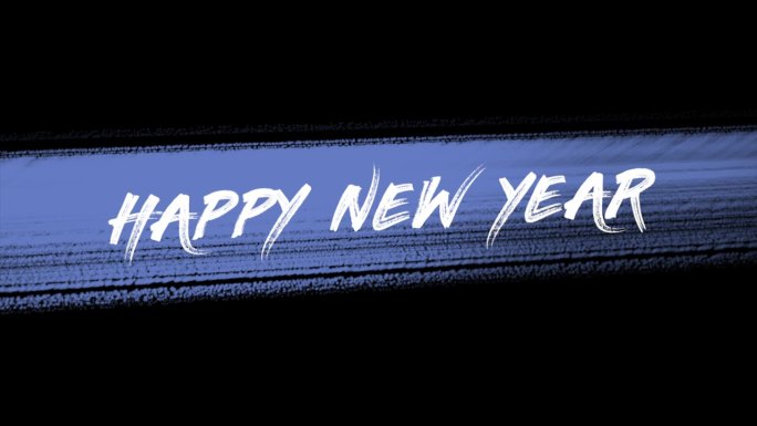 新年快乐的文字与蓝色笔刷黑色梯度